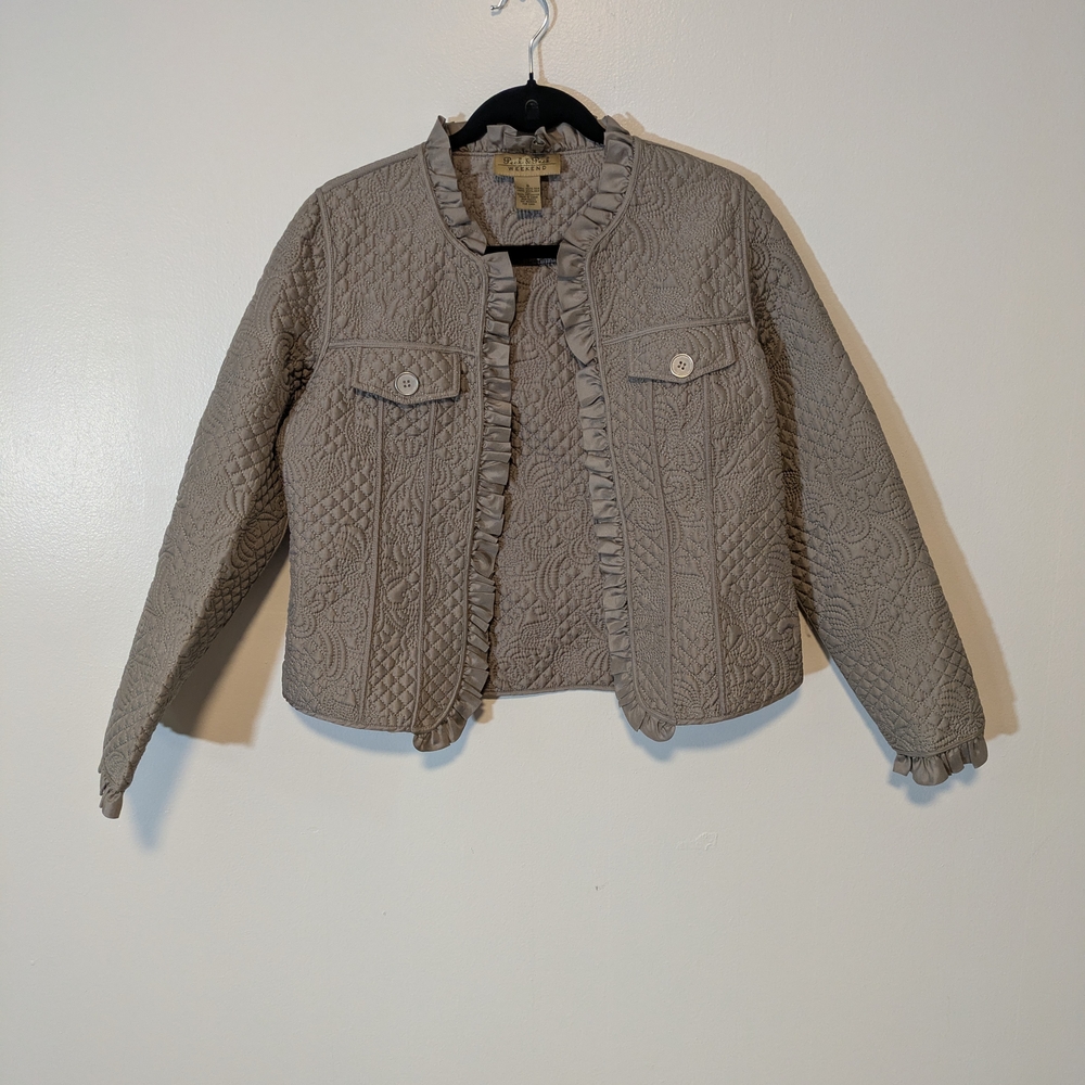 Peck & Peck Quilted Cream Jacket with Ruffle Detail